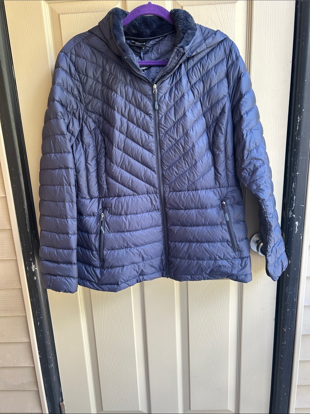 32 Degrees Heat Blue Chevron Quilted Hooded Puffer Jacket NWOT [1] (https://posh